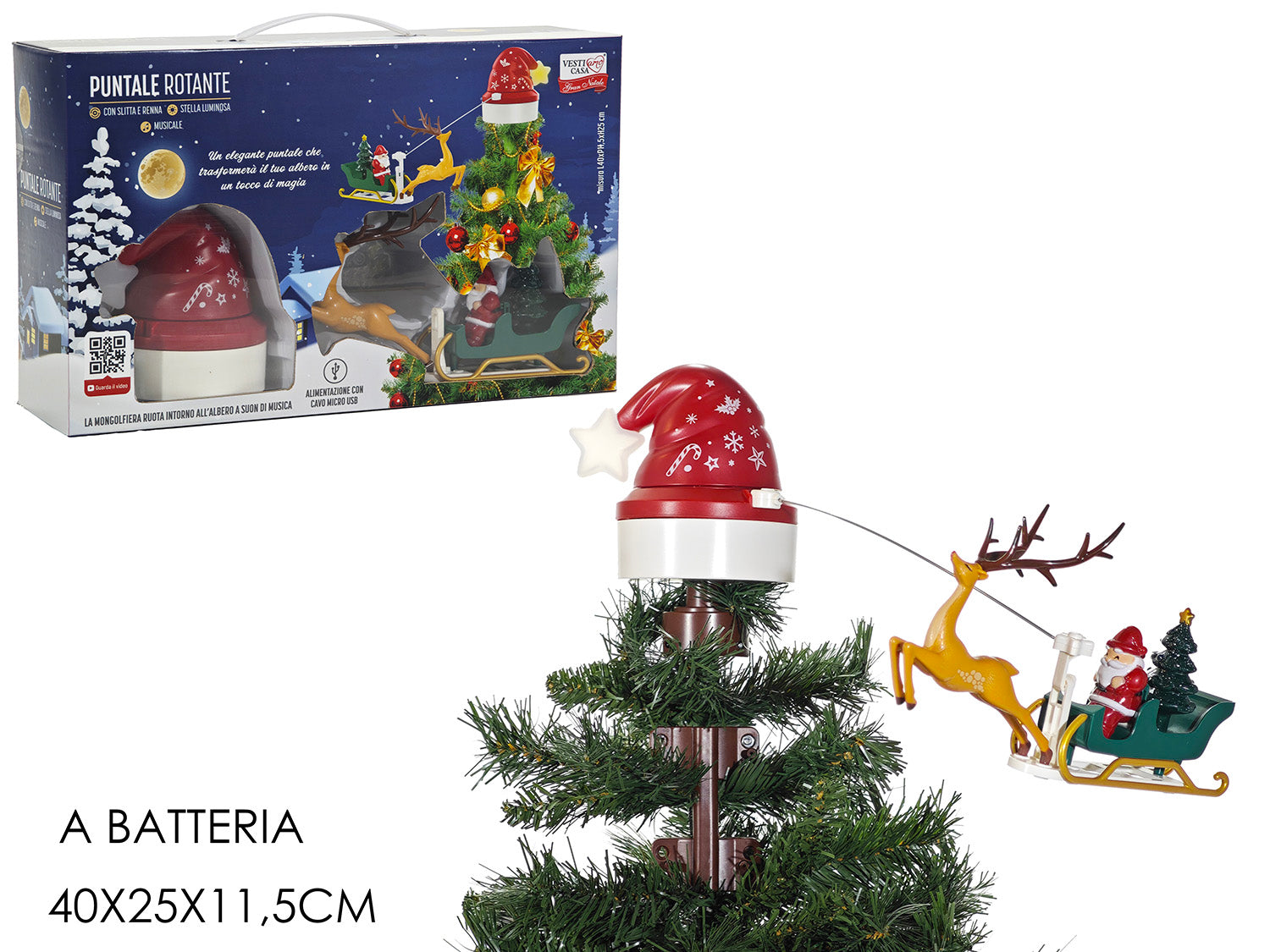 G.Natale Puntale C/Slitta E Renna Natalizia