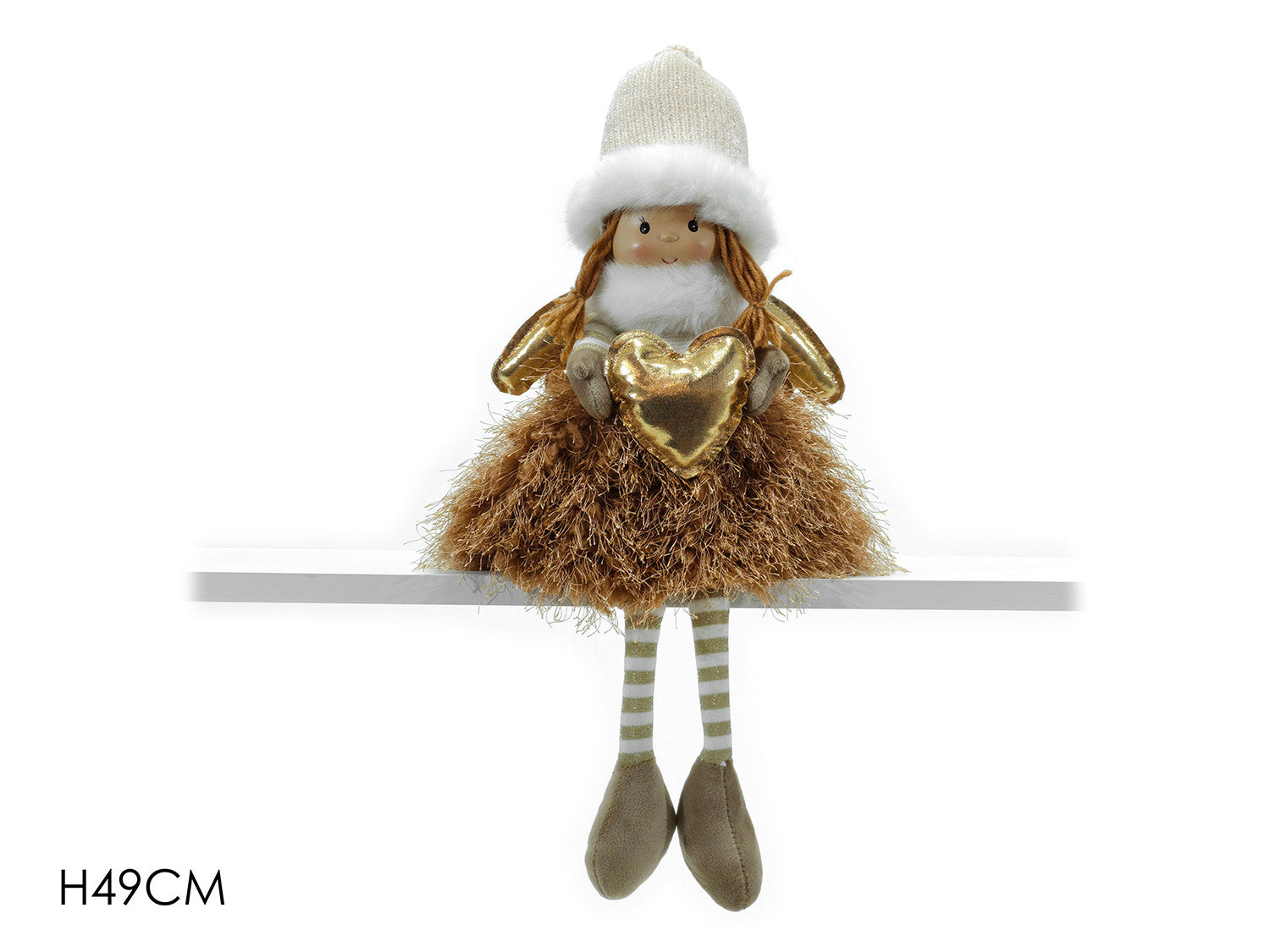 G.Natale Angelo Seduto C/Cuore H49Cm Oro