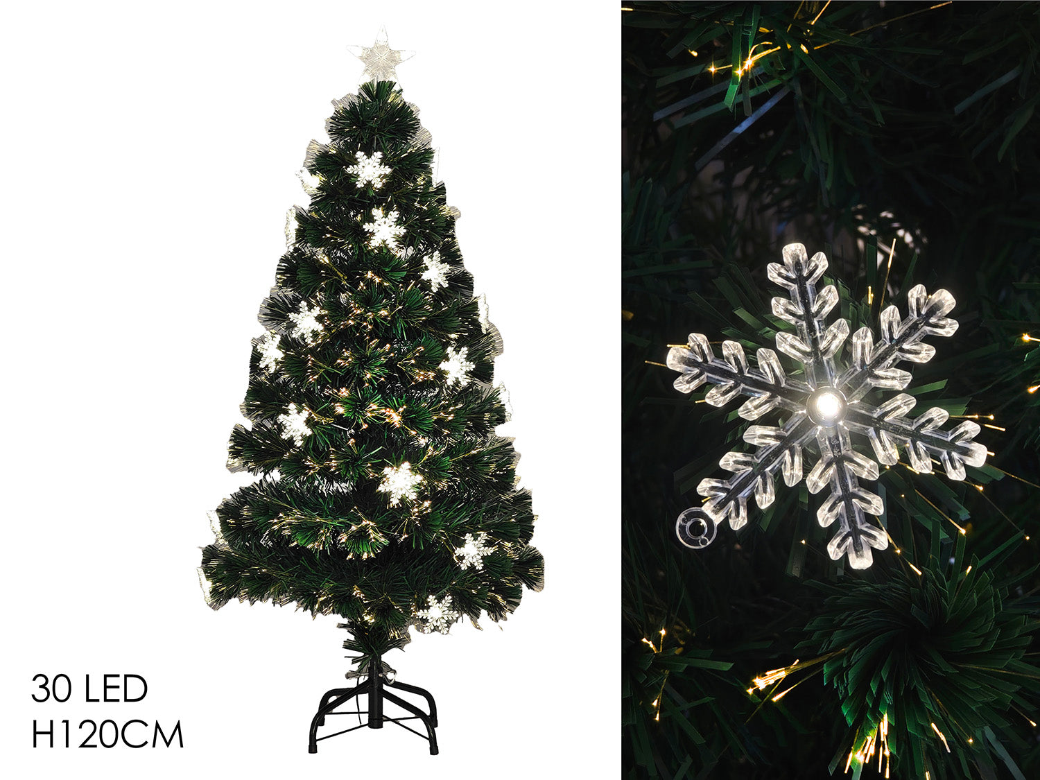 G.Natale Albero Fibra Ottica 120Cm C/ F. Neve E 30 Led
