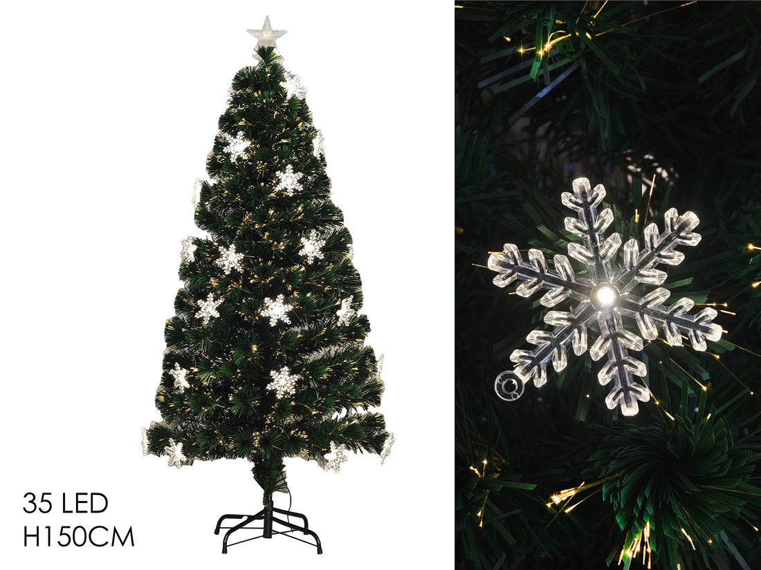 G.Natale Albero Fibra Ottica 150Cm C/ F. Neve E 35 Led