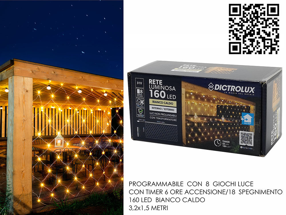 G.Natale Rete 160 Led 3.2Mt X 1.5 Mt H Bianco Caldo