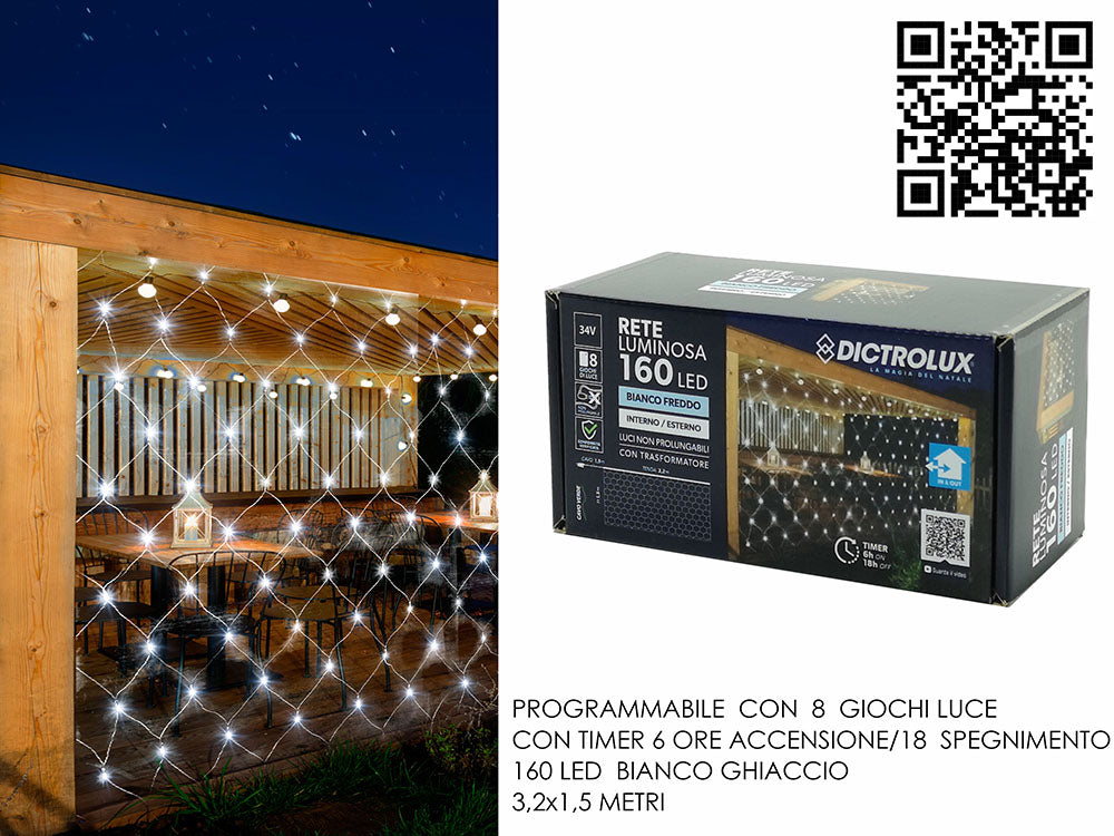 G.Natale Rete 160 Led 3.2Mt X 1.5 Mt H Bianco Ghi