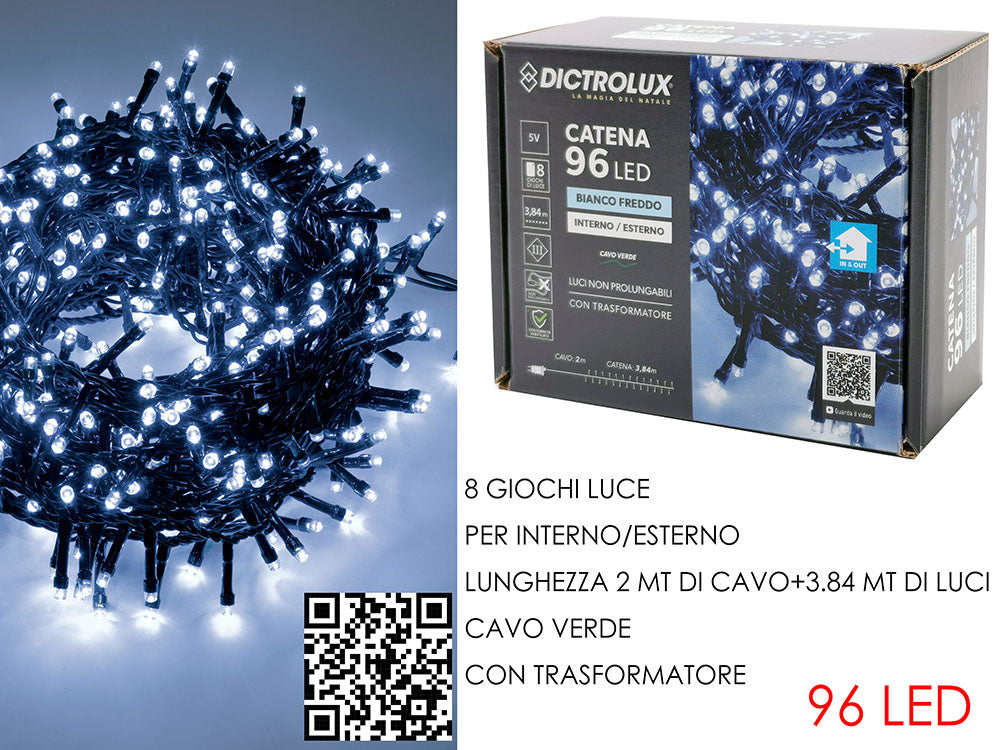 G.Natale 96 Luci Led Bianco Ghiaccio X Esterno Programmabile