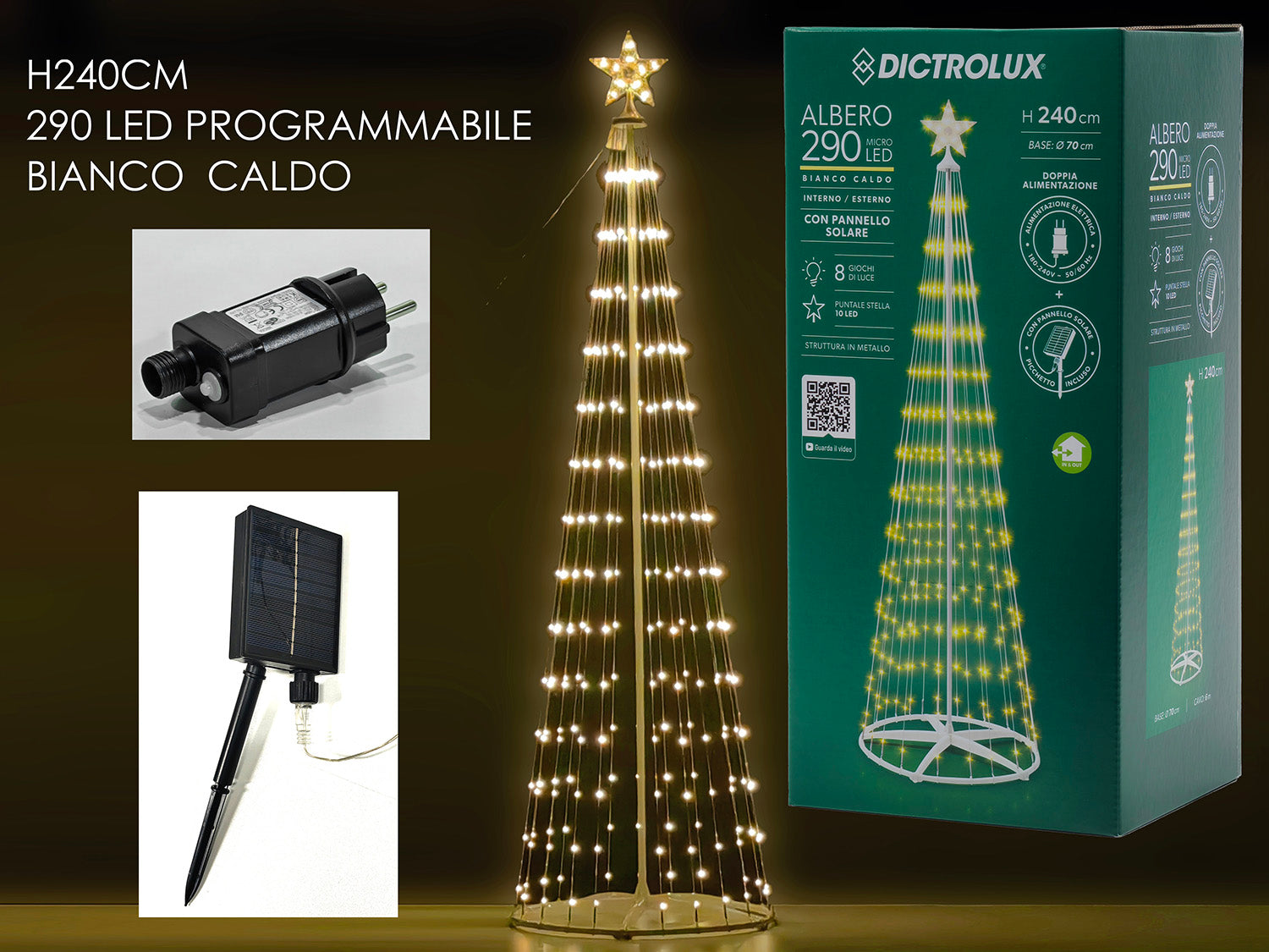 G.Natale Albero Solare M2.4 C/290 Led Prog.B.Cald