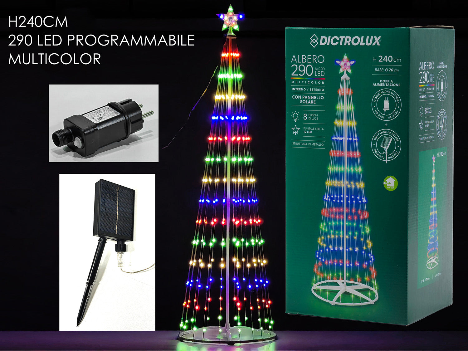 G.Natale Albero Solare M2.4 C/290 Led Prog.Multi