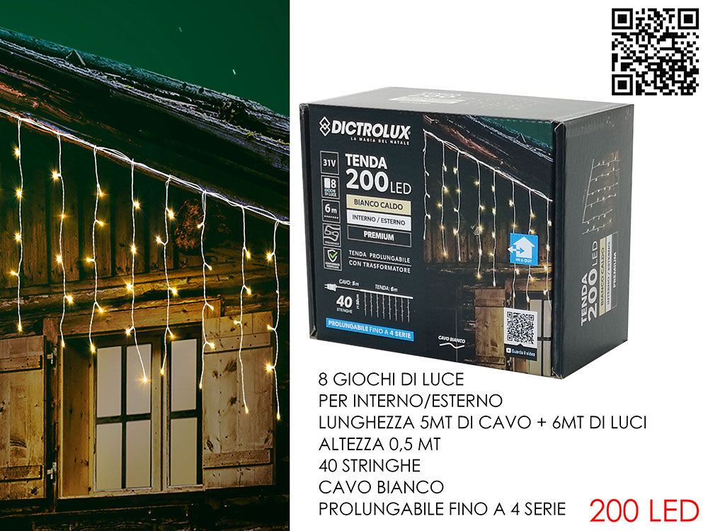G.Natale Tenda Bianco Caldo 6Mt X0.5Mt 200Led