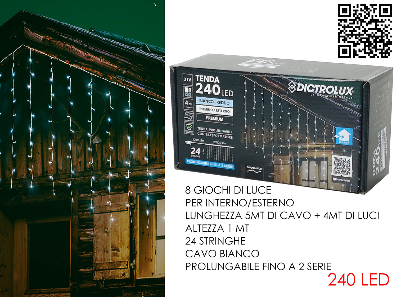 G.Natale Tenda Bianco Freddo 4Mt X1Mt 240Led