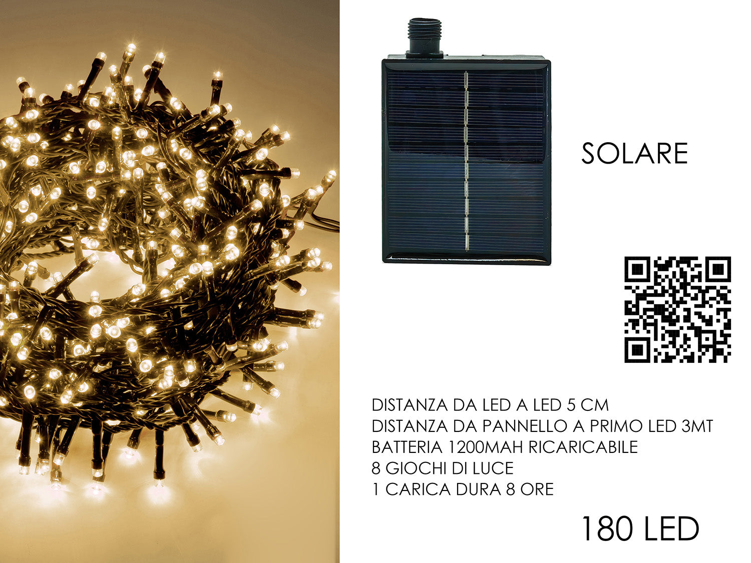 G.Natale 180 Led Solari B.Caldo X Est.Progr