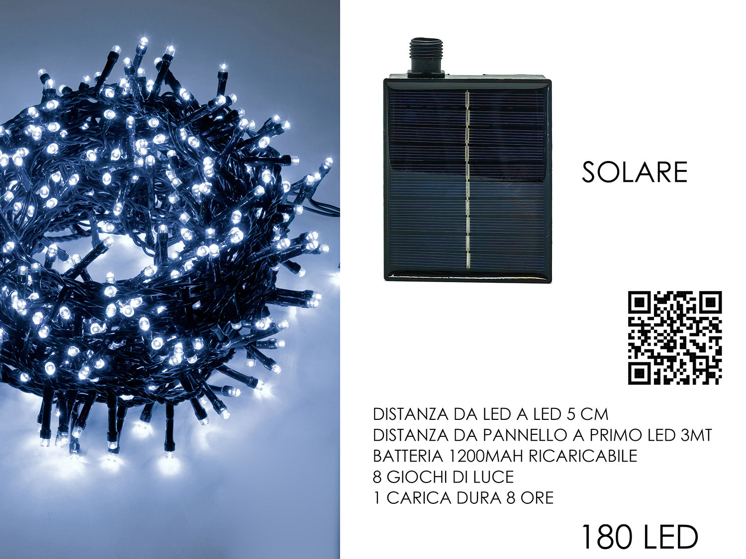 G.Natale 180 Led Solari B.Ghiaccio X Est.Progr
