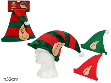 G.Natale Cappello Elfo C/Orecchie H52Cm 3Ass