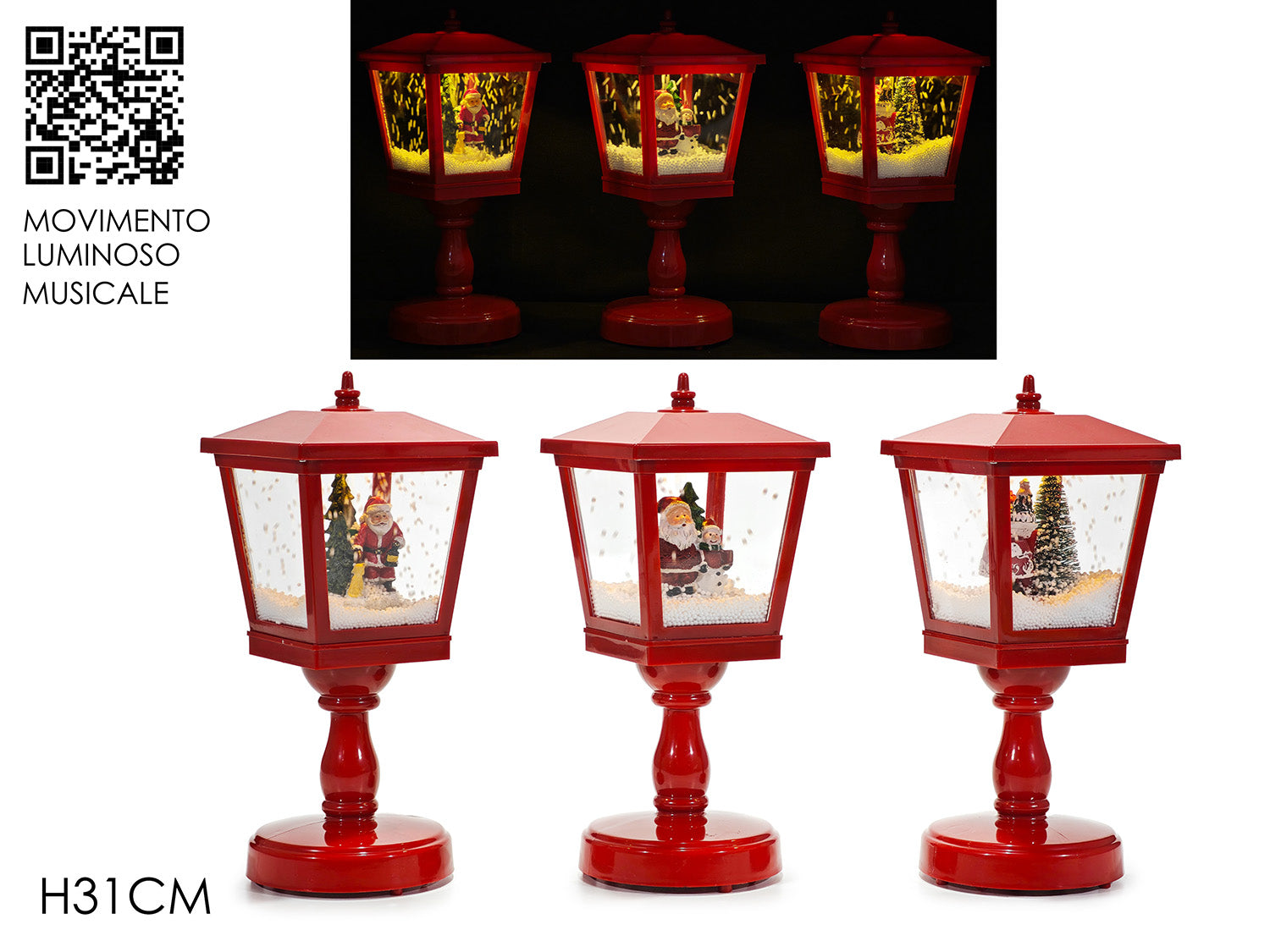 G.Natale Lampione B/O Lu/Su/Mov H31Cm Rosso 3Ass