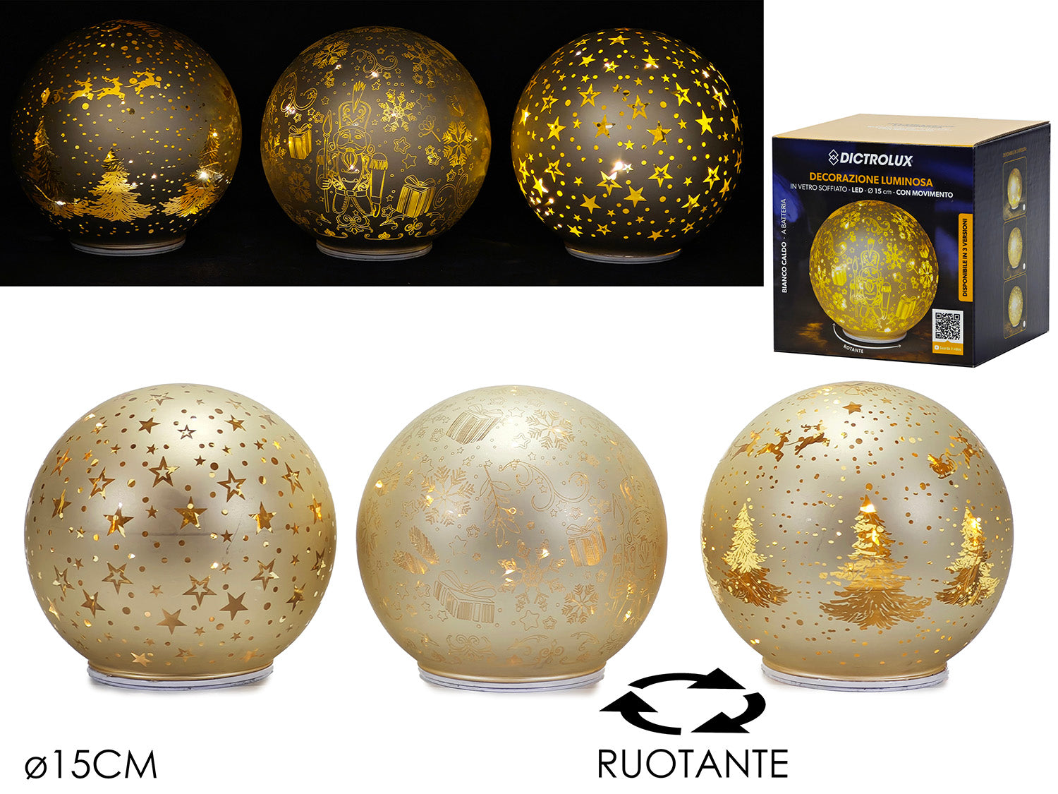 G.Natale Palla  5Cm B/O Lu/Mov Oro 3Ass