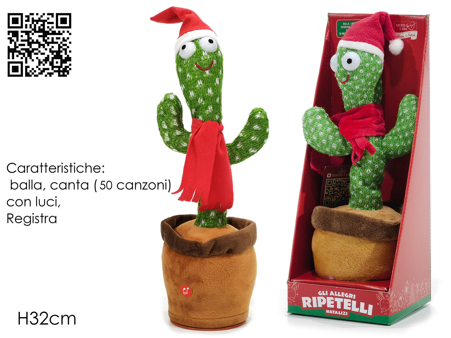 G.Natale Cactus Ballerino Natalizio 32X12 Cm