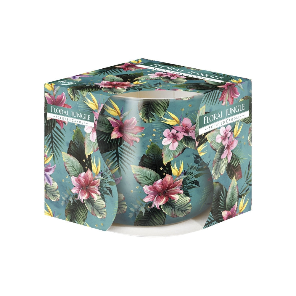 Bispol® - Candela Profumata In Vetro c/Disegno Floral Jungle