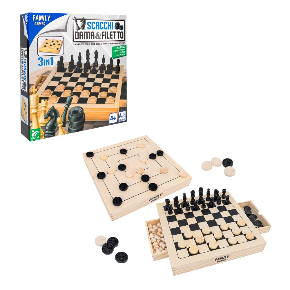 Globo Gioco Scacchi/Dama/Filetto In Legno