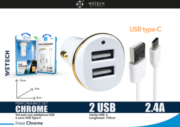 Wetech Set Auto Adattatore 2.4A + Cavo Usb-C