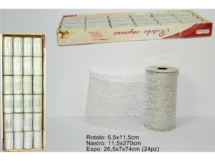 Christmas Nastro Rete Glitter 11.5Cm X 2.7M Bianco
