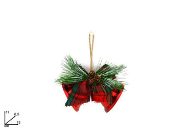 Christmas Campane C/Fiocco Scozzese Rametto E Pigna Rosso
