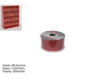 Christmas Nastro Glitterato 3,8X270Cm Rosso