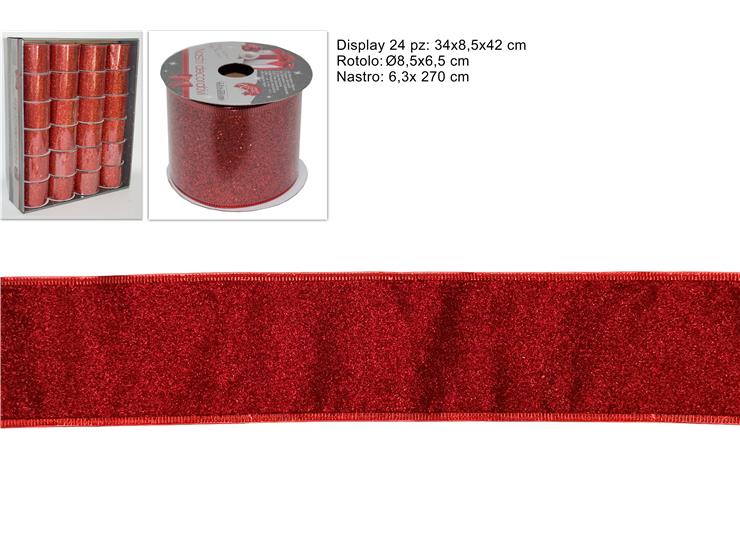 Christmas Nastro Glitterato 6,5X270Cm Rosso