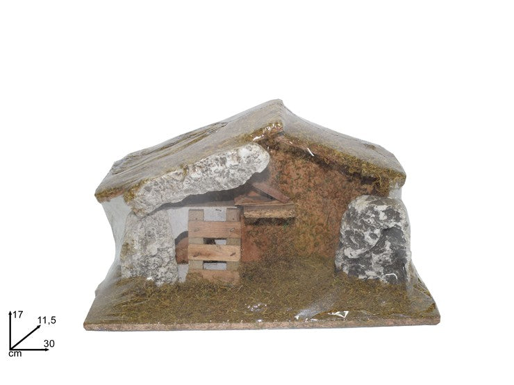 Christmas Capanna Legno Con Roccia E Muschio