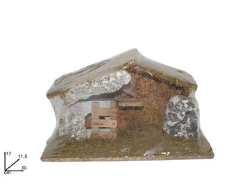 Christmas Capanna Legno Con Roccia E Muschio