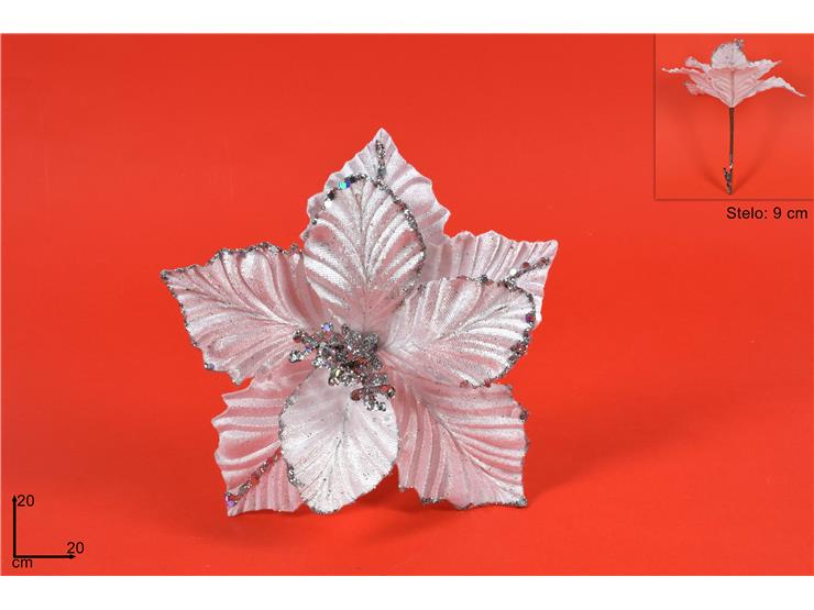 Christmas Pinzone Fiore 20Cm C/ Glitter Bianco