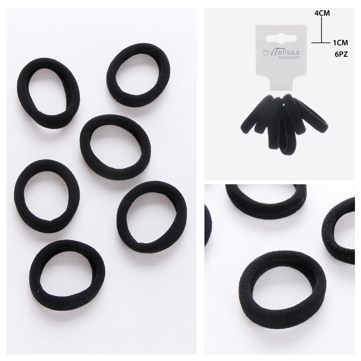 Melissa - Elastici Per Capelli Neri 4Cm 6Pz
