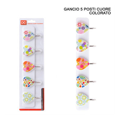 Dc - Gancio Adesivo 5 Posti Forma Cuore