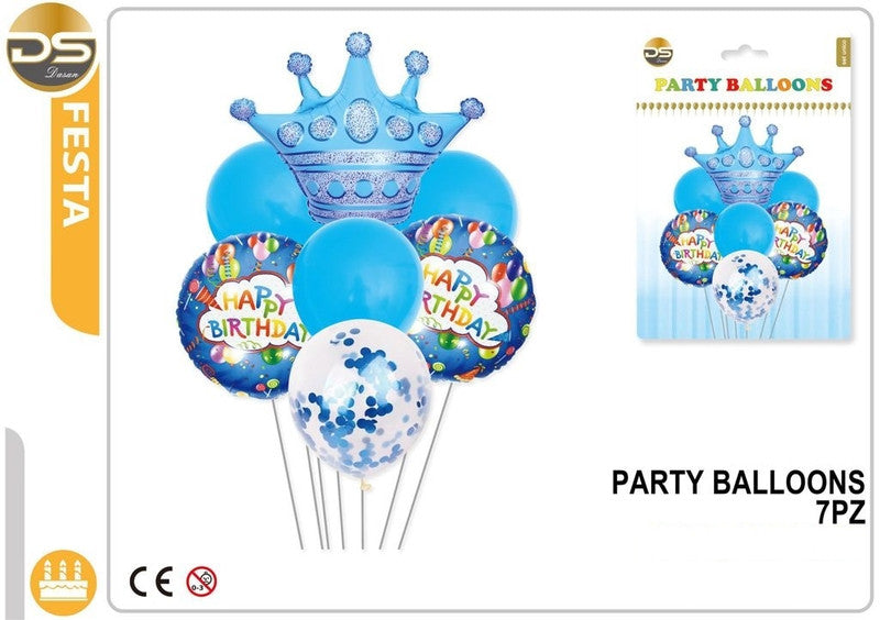 Dz - Party Balloons Hb Azzurro Con Corona 7Pz