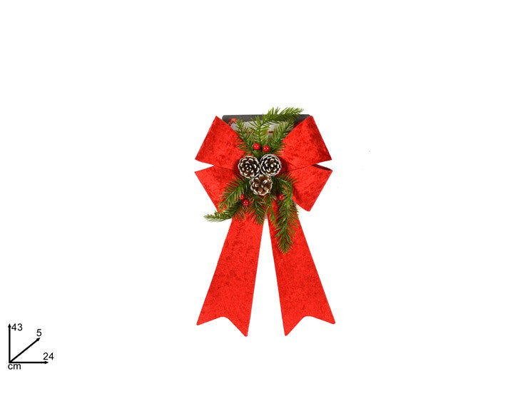 Christmas Fiocco 43Cm Velluto Rosso Con Pigne 2 Ass. Hja21/B