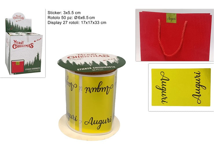 Christmas Rotolo 50 Sticker Auguri Oro(75)