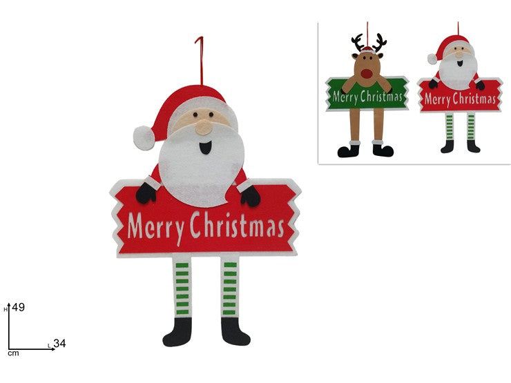 Christmas Appendino Babbo Natale In Feltro C/Scritta Merry