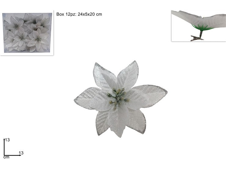 Christmas Stella Di Natale Con Pinzetta 13Cm In Pvc Box Silv