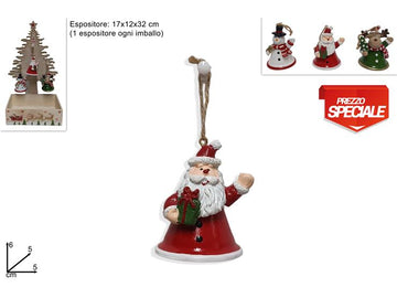 Christmas Appendino Campana In Legno Con Espositore Albero