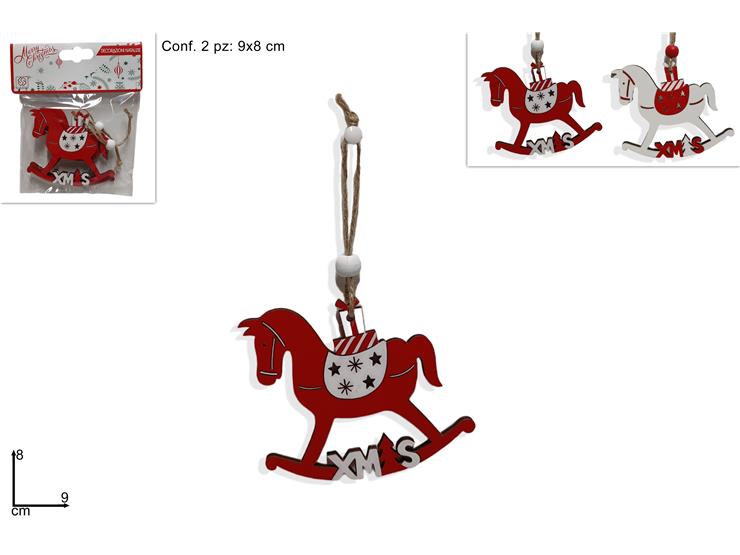 Christmas Appendino Cavallo A Dondolo Legno 8Cm Set 2Pz 2 Co