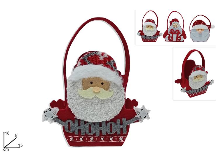 Christmas Cestino Feltro Babbo Natale C/Manico 3 Ass.