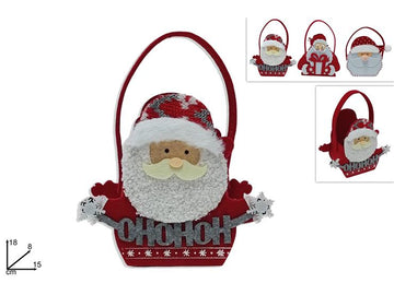 Christmas Cestino Feltro Babbo Natale C/Manico 3 Ass.