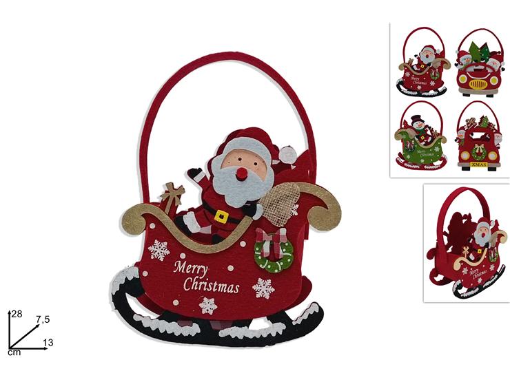 Christmas Cestino Feltro Slitta/Auto C/Manico 4 Ass. Zlf2311