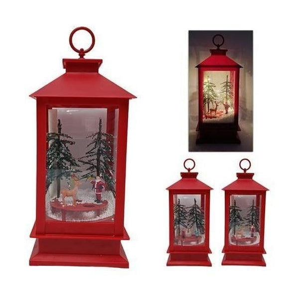 Christmas Lanterna Plastica Rossa Con Movimento Neve Con Luc