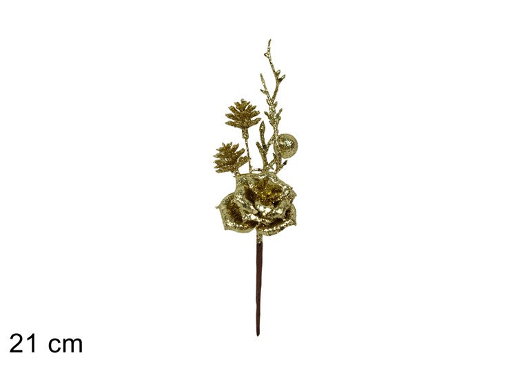 Christmas Stelo Fiore Glitterato 21 Cm Oro