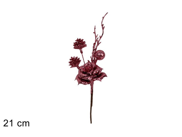 Christmas Stelo Fiore Glitterato 21 Cm Rosa Tyj25-104/Pink