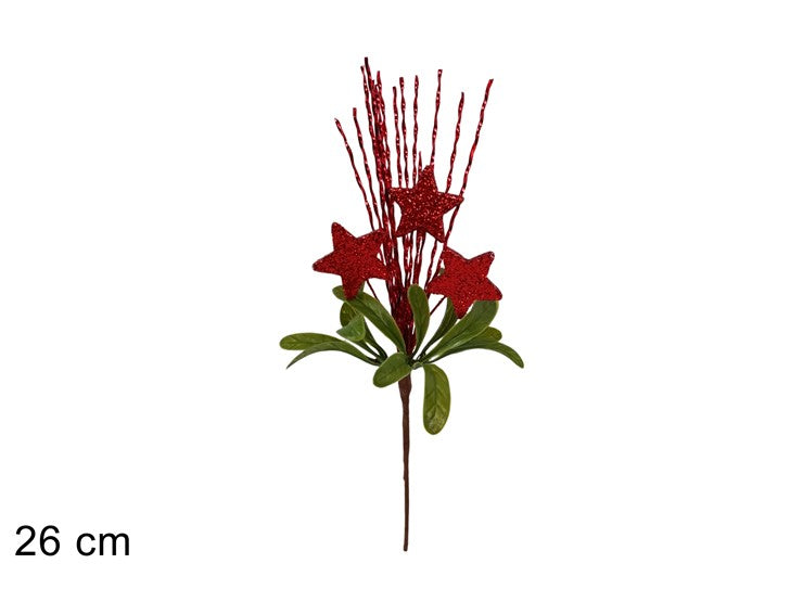 Christmas Stelo Fili Laminati Rossi C/Stelle 26 Cm