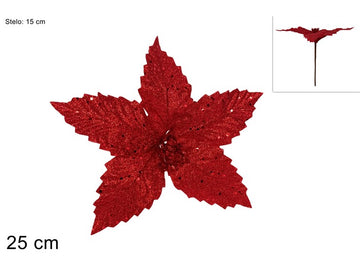 Christmas Stelo Fiore Glitterato Rosso