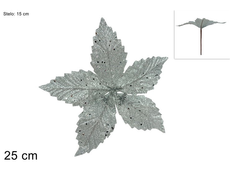 Christmas Stelo Fiore Glitterato Silver Tyd-236127G/Silver