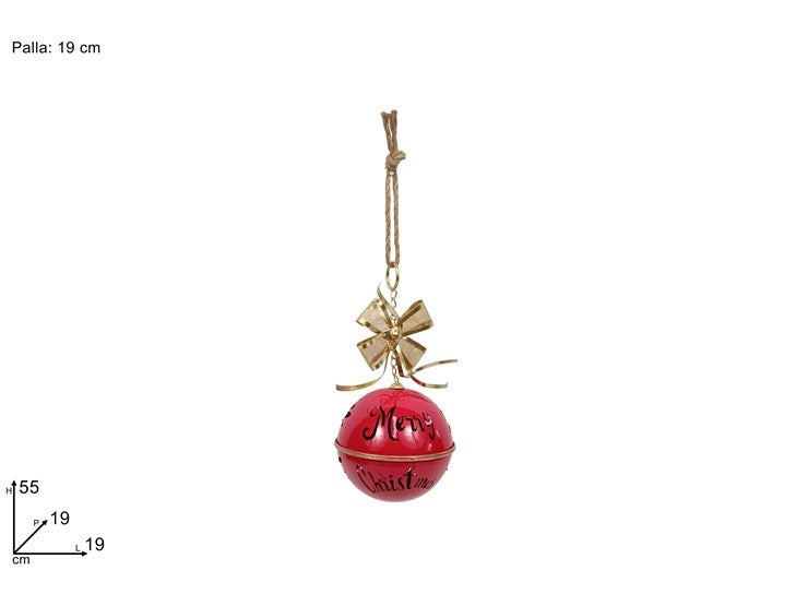 Christmas Palla 19Cm Metallo Rossa Con Fiocco Oro