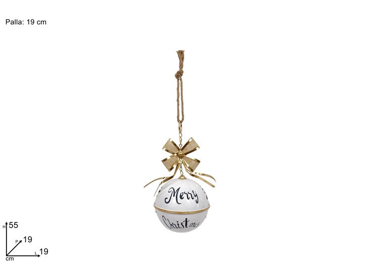 Christmas Palla 19Cm Metallo Bianca Con Fiocco Oro