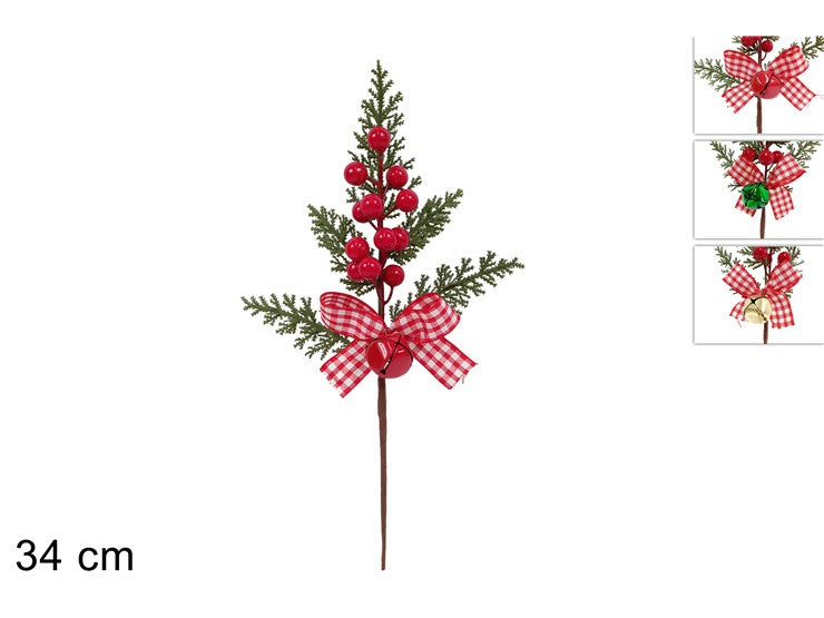 Christmas Stelo 34Cm Bacche C/Fiocco Rosso Bianco C/Campanel