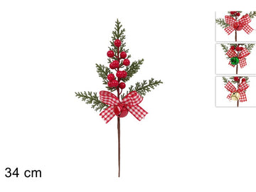 Christmas Stelo 34Cm Bacche C/Fiocco Rosso Bianco C/Campanel