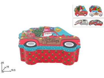 Christmas Scatola In Latta Auto Con Regali Ass E03350